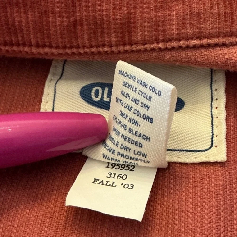 Old Navy Vintage Corduroy Utility Jacket Pink Snap Front Belted Women S Fall 03 - Picture 5 of 10